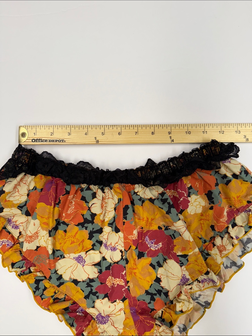 Free People Floral Ruffled Pajama Shorts in Mustard, Black & Red - Picture 4 of 5